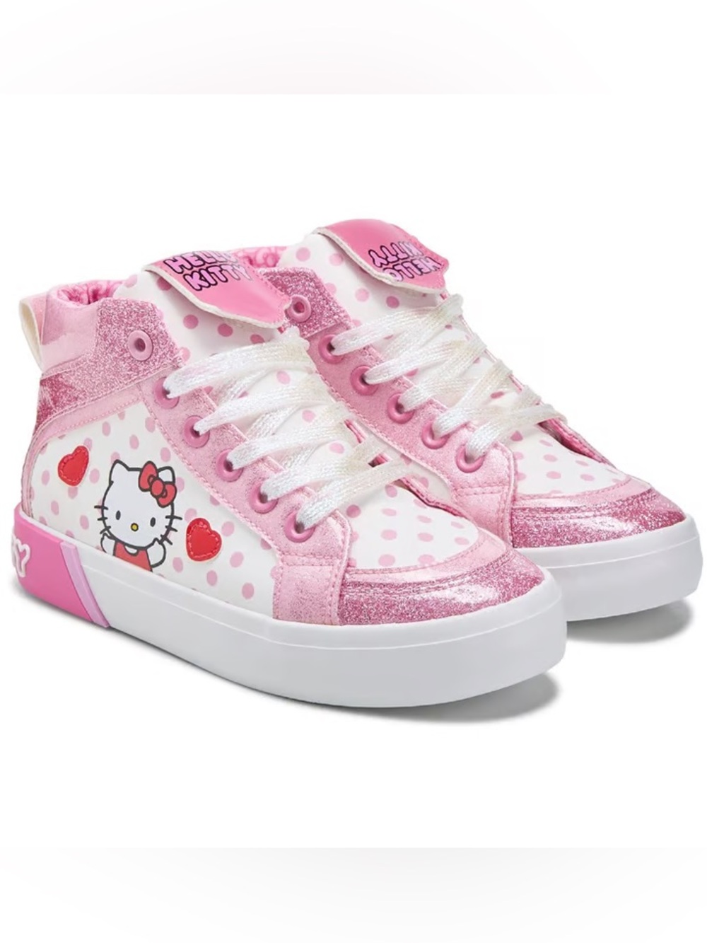 HELLO KITTY Hi Top Sneaker Glitter & Polka Dots Little Kid Size 2 NEW